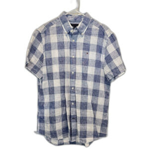 Mens Tommy Hilfiger linen blend short sleeve button down shirt LG